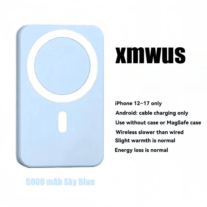 Power Up Anywhere! πβ¨ XMWUS 5000mAh Magnetic Power Bank - Your Ultimate Wireless Charger for iPhone 12-18! Compatible with MagSafe Cases & Perfect for Travel! ππ±