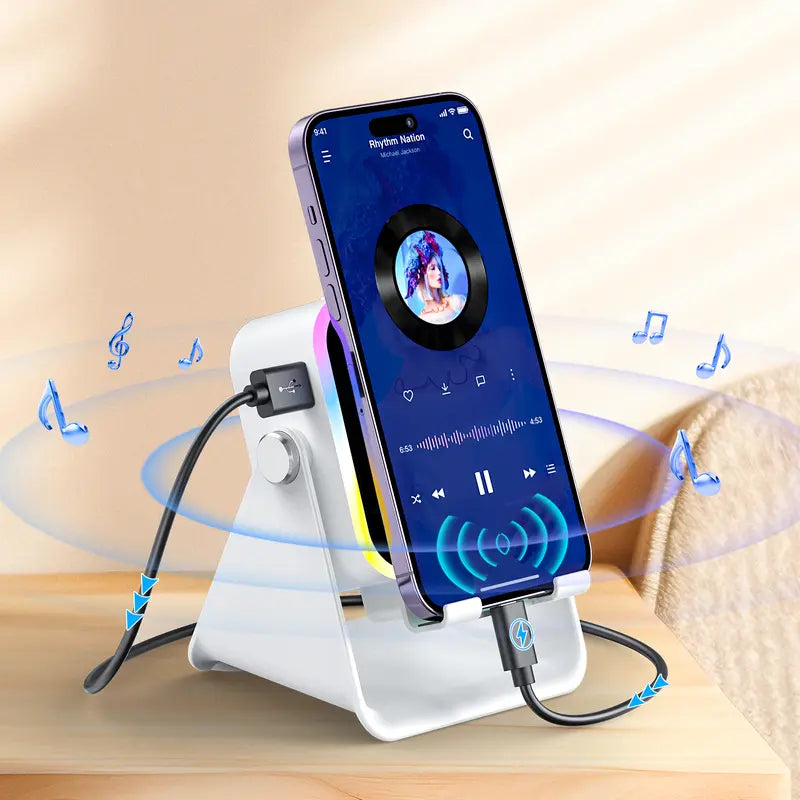 Elevate Your Sound Experience! 🎶✨ Introducing the PUTARE Wireless Induction Speaker Stand: 5-in-1 Cellphone Holder, 3500mAh Power Bank & 360° Adjustable Tablet Stand with Vibrant Ambient Lights! Perfect Gift for Everyone! 💡📱🎁