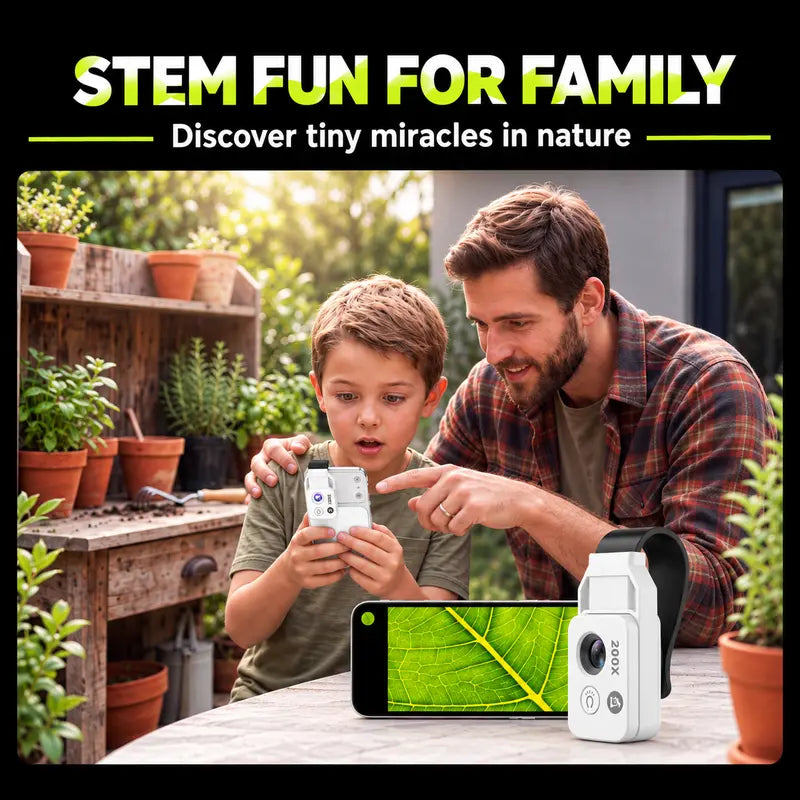 Discover the Tiny World! 🌍🔍 200X Zoom Clip-On Microscope Lens for Your Phone - Perfect for Kids & Adventure! No App Needed! Ideal for Plants, Coins, & Jewelry! 📱✨