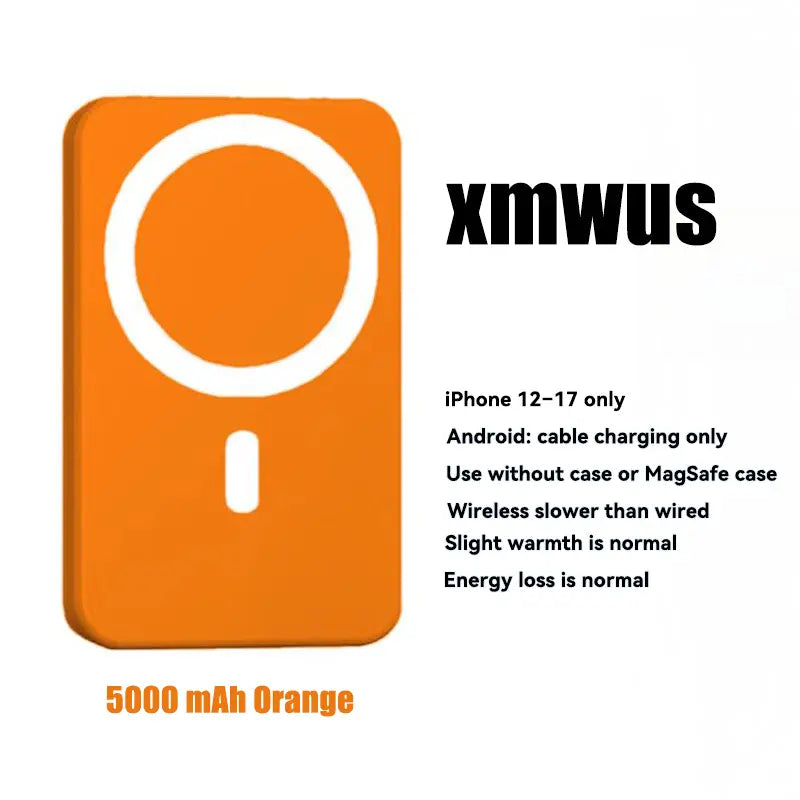 Power Up Anywhere! 🔋✨ XMWUS 5000mAh Magnetic Power Bank - Your Ultimate Wireless Charger for iPhone 12-18! Compatible with MagSafe Cases & Perfect for Travel! 🌍📱