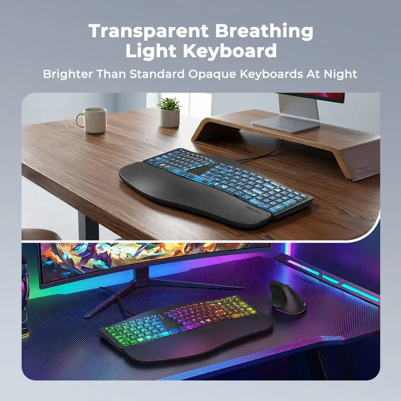 Level Up Your Gaming Setup with the MEETION Ergonomic RGB Keyboard! 🌈✨ Translucent Cyberpunk Style, 7-Color Backlit Keys, and a Comfy Wrist Rest! Perfect for Windows & Mac! 🖥️💻