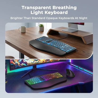 Level Up Your Gaming Setup with the MEETION Ergonomic RGB Keyboard! 🌈✨ Translucent Cyberpunk Style, 7-Color Backlit Keys, and a Comfy Wrist Rest! Perfect for Windows & Mac! 🖥️💻