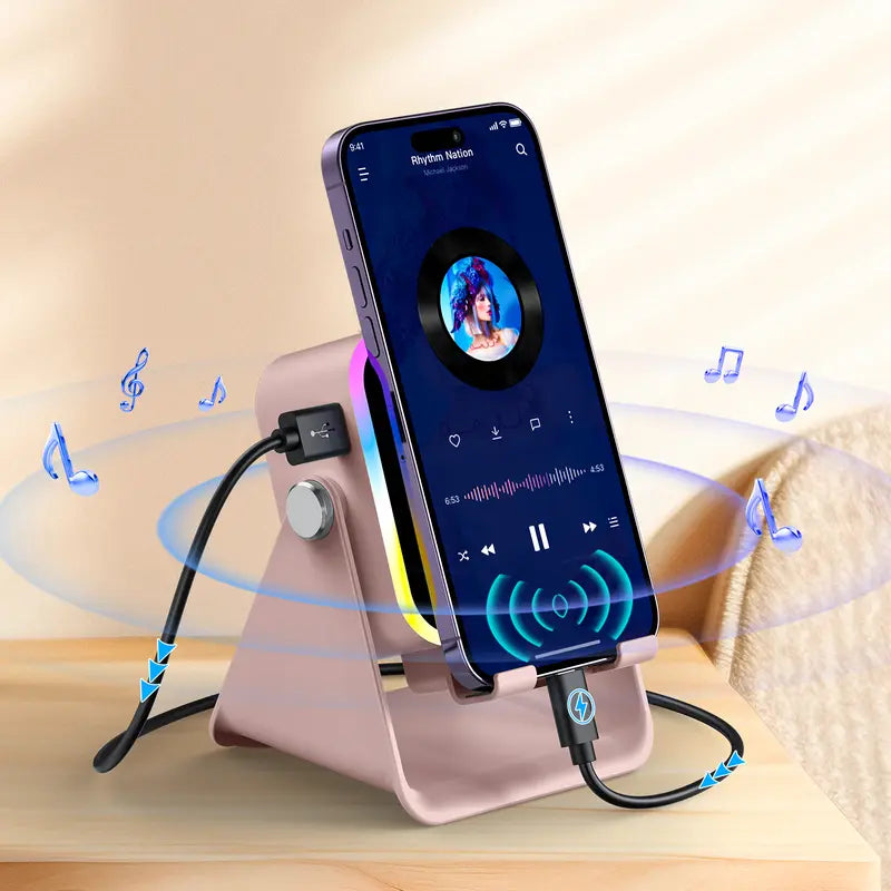 Elevate Your Sound Experience! 🎶✨ Introducing the PUTARE Wireless Induction Speaker Stand: 5-in-1 Cellphone Holder, 3500mAh Power Bank & 360° Adjustable Tablet Stand with Vibrant Ambient Lights! Perfect Gift for Everyone! 💡📱🎁