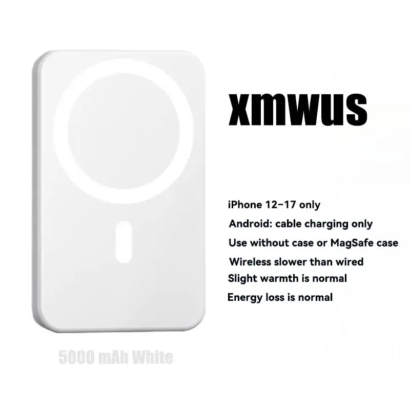 Power Up Anywhere! 🔋✨ XMWUS 5000mAh Magnetic Power Bank - Your Ultimate Wireless Charger for iPhone 12-18! Compatible with MagSafe Cases & Perfect for Travel! 🌍📱