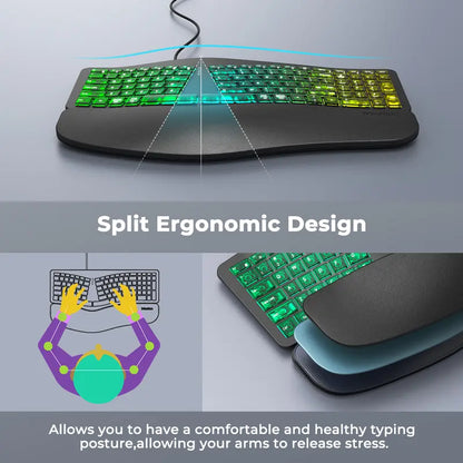 Level Up Your Gaming Setup with the MEETION Ergonomic RGB Keyboard! 🌈✨ Translucent Cyberpunk Style, 7-Color Backlit Keys, and a Comfy Wrist Rest! Perfect for Windows & Mac! 🖥️💻