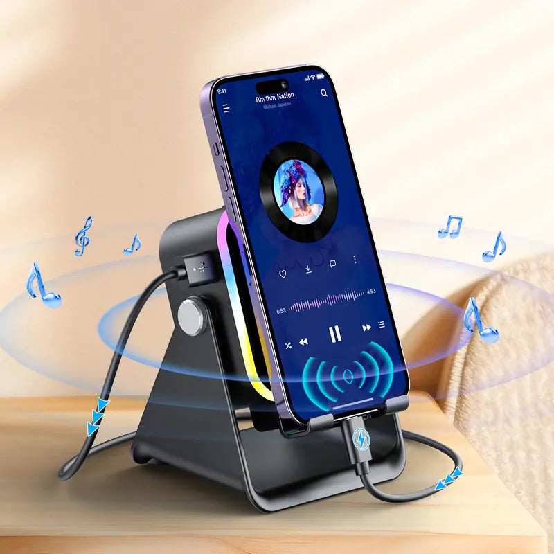 Elevate Your Sound Experience! 🎶✨ Introducing the PUTARE Wireless Induction Speaker Stand: 5-in-1 Cellphone Holder, 3500mAh Power Bank & 360° Adjustable Tablet Stand with Vibrant Ambient Lights! Perfect Gift for Everyone! 💡📱🎁