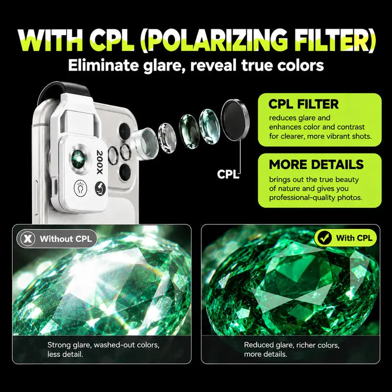Discover the Tiny World! 🌍🔍 200X Zoom Clip-On Microscope Lens for Your Phone - Perfect for Kids & Adventure! No App Needed! Ideal for Plants, Coins, & Jewelry! 📱✨