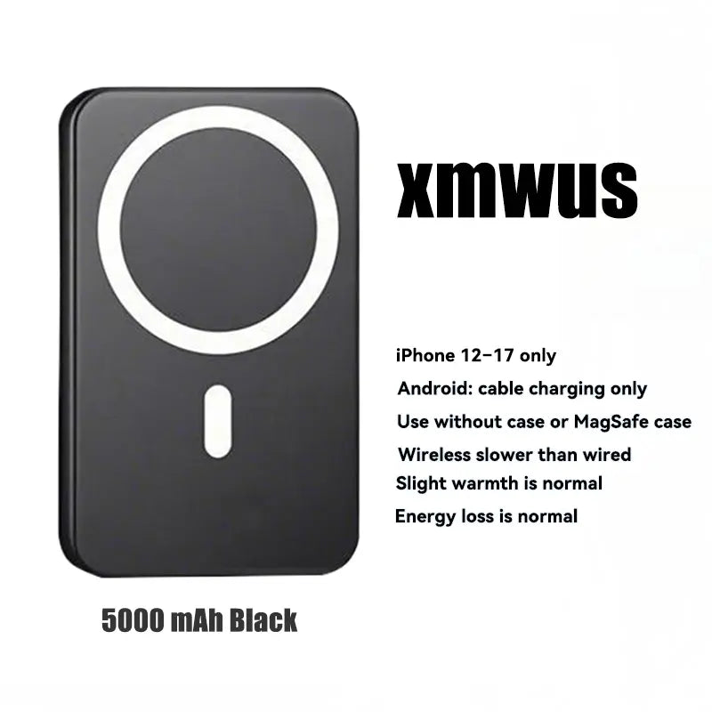 Power Up Anywhere! 🔋✨ XMWUS 5000mAh Magnetic Power Bank - Your Ultimate Wireless Charger for iPhone 12-18! Compatible with MagSafe Cases & Perfect for Travel! 🌍📱