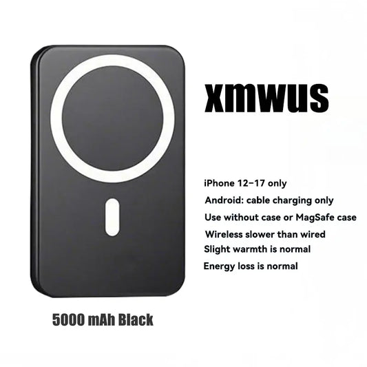 Power Up Anywhere! 🔋✨ XMWUS 5000mAh Magnetic Power Bank - Your Ultimate Wireless Charger for iPhone 12-18! Compatible with MagSafe Cases & Perfect for Travel! 🌍📱