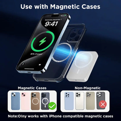 Power Up Anywhere! 🔋✨ XMWUS 5000mAh Magnetic Power Bank - Your Ultimate Wireless Charger for iPhone 12-18! Compatible with MagSafe Cases & Perfect for Travel! 🌍📱
