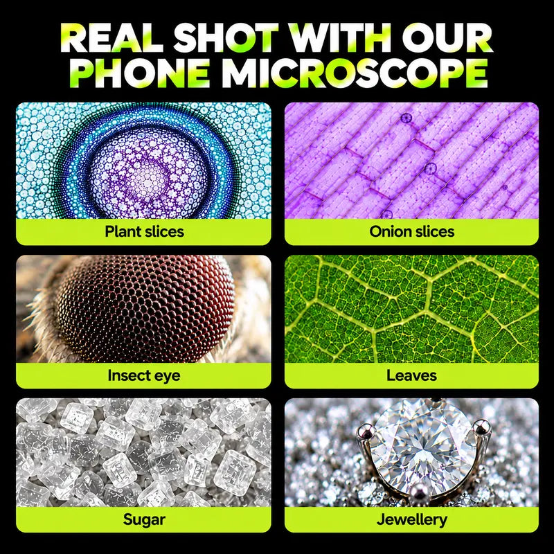 Discover the Tiny World! 🌍🔍 200X Zoom Clip-On Microscope Lens for Your Phone - Perfect for Kids & Adventure! No App Needed! Ideal for Plants, Coins, & Jewelry! 📱✨