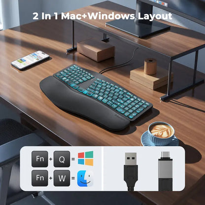 Level Up Your Gaming Setup with the MEETION Ergonomic RGB Keyboard! 🌈✨ Translucent Cyberpunk Style, 7-Color Backlit Keys, and a Comfy Wrist Rest! Perfect for Windows & Mac! 🖥️💻