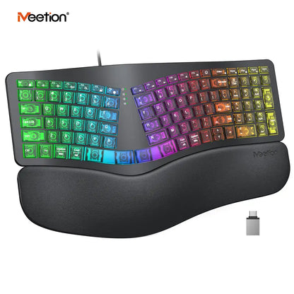 Level Up Your Gaming Setup with the MEETION Ergonomic RGB Keyboard! 🌈✨ Translucent Cyberpunk Style, 7-Color Backlit Keys, and a Comfy Wrist Rest! Perfect for Windows & Mac! 🖥️💻
