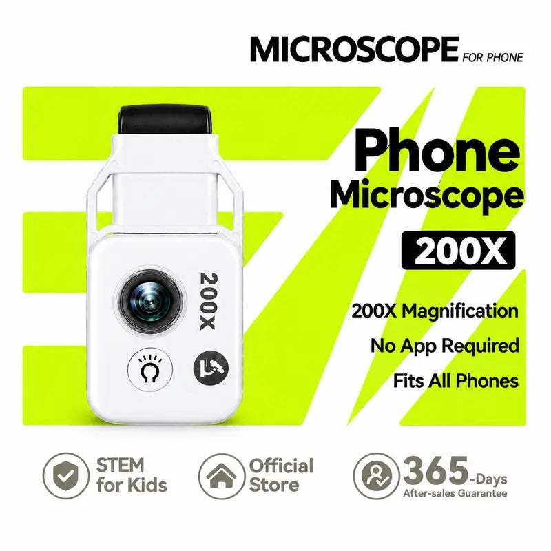Discover the Tiny World! 🌍🔍 200X Zoom Clip-On Microscope Lens for Your Phone - Perfect for Kids & Adventure! No App Needed! Ideal for Plants, Coins, & Jewelry! 📱✨