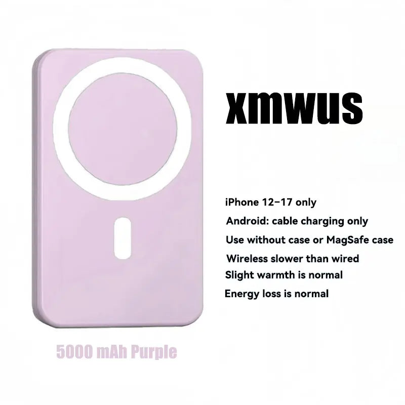 Power Up Anywhere! 🔋✨ XMWUS 5000mAh Magnetic Power Bank - Your Ultimate Wireless Charger for iPhone 12-18! Compatible with MagSafe Cases & Perfect for Travel! 🌍📱