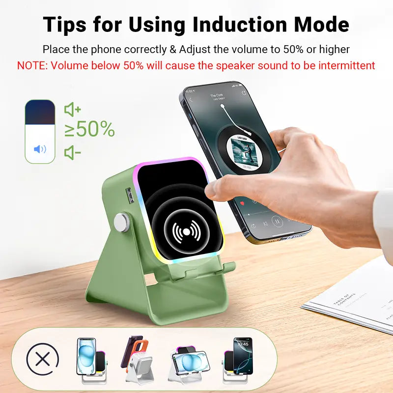 Elevate Your Sound Experience! 🎶✨ Introducing the PUTARE Wireless Induction Speaker Stand: 5-in-1 Cellphone Holder, 3500mAh Power Bank & 360° Adjustable Tablet Stand with Vibrant Ambient Lights! Perfect Gift for Everyone! 💡📱🎁