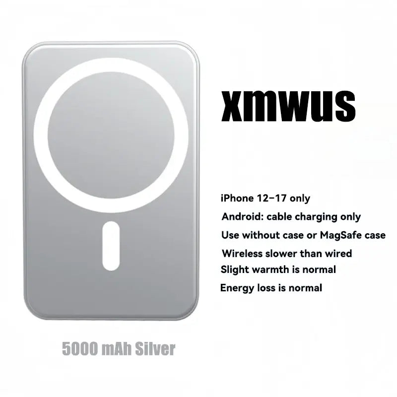 Power Up Anywhere! 🔋✨ XMWUS 5000mAh Magnetic Power Bank - Your Ultimate Wireless Charger for iPhone 12-18! Compatible with MagSafe Cases & Perfect for Travel! 🌍📱